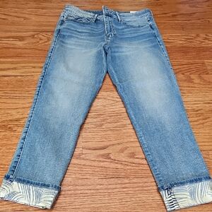 Blue Denim Jeans with Patterned Cuffs